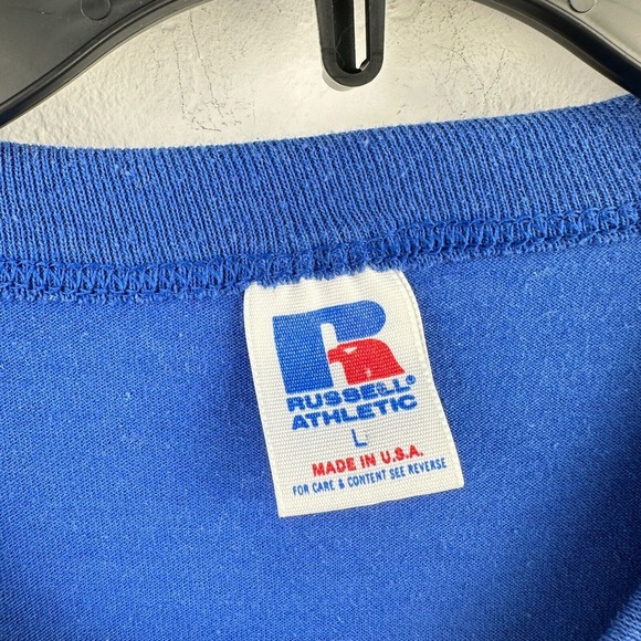 Vintage Russell Athletic Henley Shirt Mens L Blue Red‎ Cubs MLB Baseball USA - Picture 7 of 9